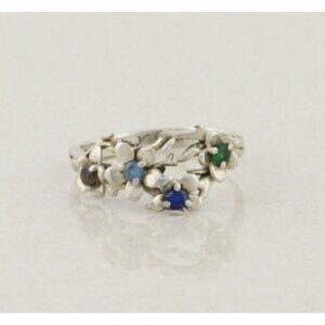 Sterling Silver Flower Ring Amethyst Blue Topaz Blue CZ Green CZ Ring Size 9 1/2